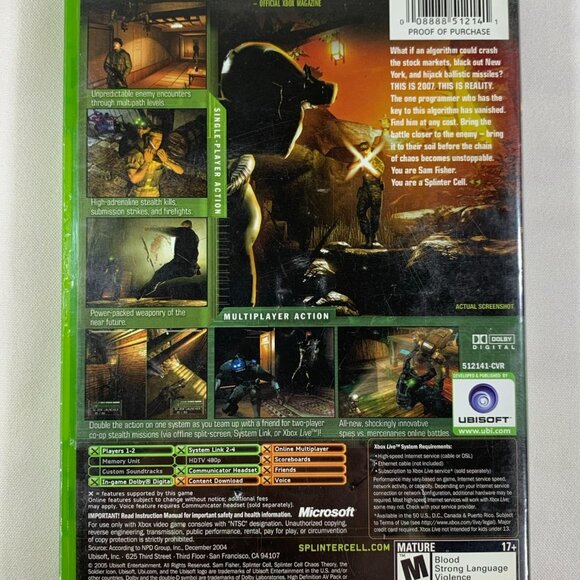 Tom Clancy's Splinter Cell Chaos Theory Xbox 2005 Video Game with Manual Tested - Picture 3 of 6